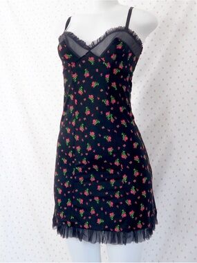 Victoria's Secret‎ Y2K Black Pink Floral Ruffle Mini Dress  / Coquette Aesthetic